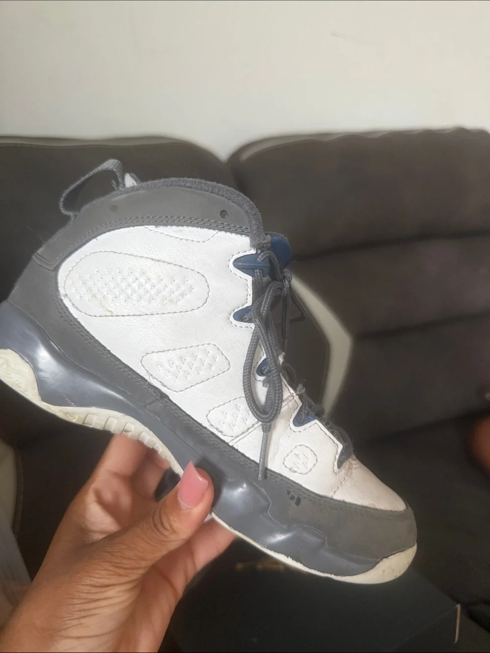 Jordan Kids' White, Gray and Blue High-Top Sneakers